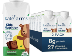 KATE FARMS Organic Kids Nutrition Chocolate Shake, 8g Protein, 27 Vitamins and Minerals, Meal Replacement, Gluten Free, Non-GMO, 8.45 oz (12 Pack)